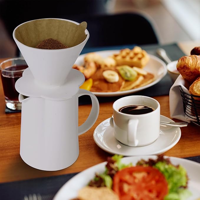 AZYM Pour Over Coffee Maker Set,V60 Coffee Dripper with 20 Count Paper Coffee Filters,Four-Leaf Clover-Shaped Drip Coffee Maker,Vintage Ceramic Carafe,for Home Brewing,Camping,17.5 oz (White)