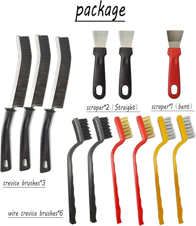 12PCS Brush Cleaning Set,3 Gap Brushes + 6 Metal Crevice Brushes +3 Scrapers–Cleaning Tools for Kitchen, Bathroom, Grill, Sink, Tile Gaps, Corner, Grout, Cup, Teapot, Bottle, Blender (Colorful)