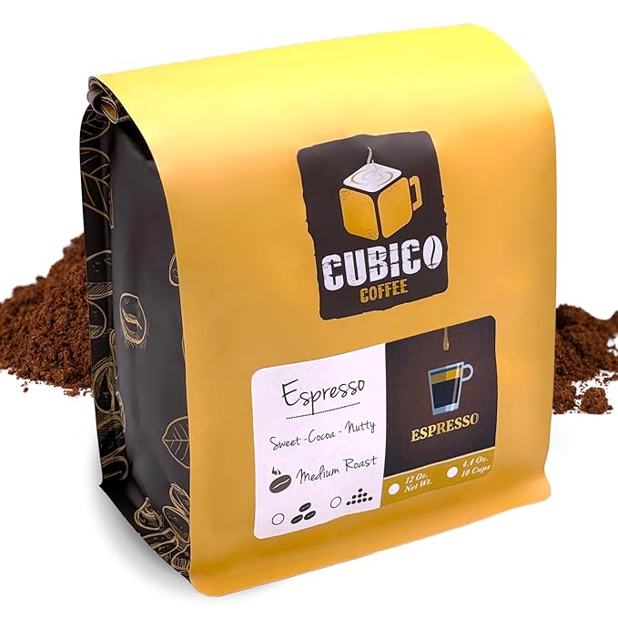 Espresso Coffee, Ground Coffee, Premium Espresso Blend Fresh Roasted Ground Coffee | Cubico Coffee | 12 Ounce Bag