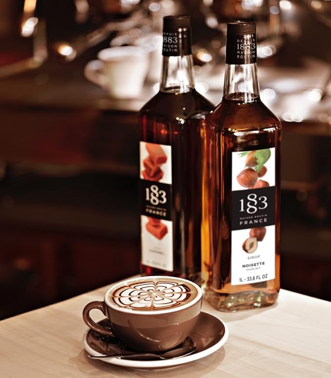 1883 Coffee Syrup, Sugar Free Hazelnut Syrup for Drinks, Made in France, 1 Liter Plastic Bottle