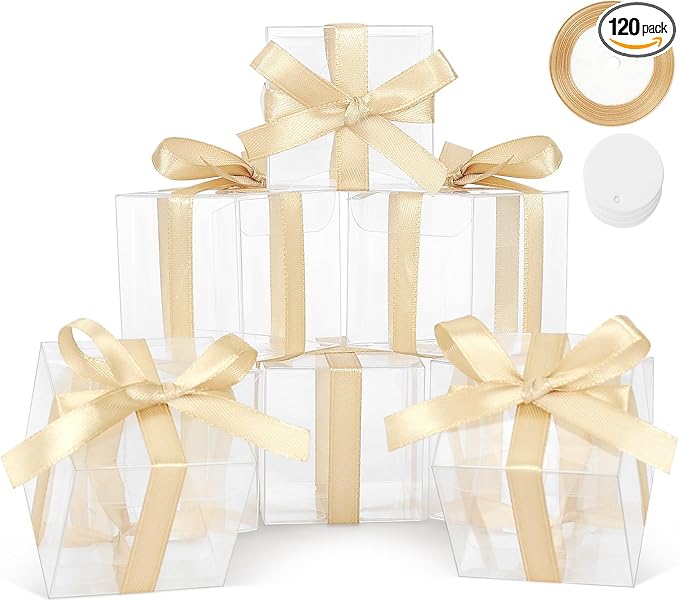 COTOPHER 120pcs Clear Favor Boxes, 1.5x1.5x1.5 Inch Clear Single Chocolate Truffle Box Plastic Mini Cube Boxes Small Gift Boxes for Wedding Favors Baby Shower