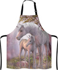 Fantasy Unicorn Adjustable Bib Apron,Unicorns Mare and Foal Cooking Kitchen Apron for Men Women