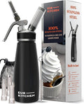 EurKitchen Stainless Steel Professional Whipped Cream Dispenser - Leak-Free Whip Cream Maker Canister - 3 Decorating Nozzles & Cleaning Brush - 1Pint /500 ML Cream Whipper - N2O Charger (Not Included)