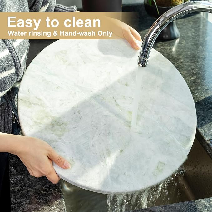 Koville Lighe Gray Marble Stone Cutting Board, Non-Stick Dough Pastry and Cutting Boards for Kitchen Counter, 16" Marble Cheese Board for Baking, Charcuterie, Trivet, Round Serving Slab for Countertop