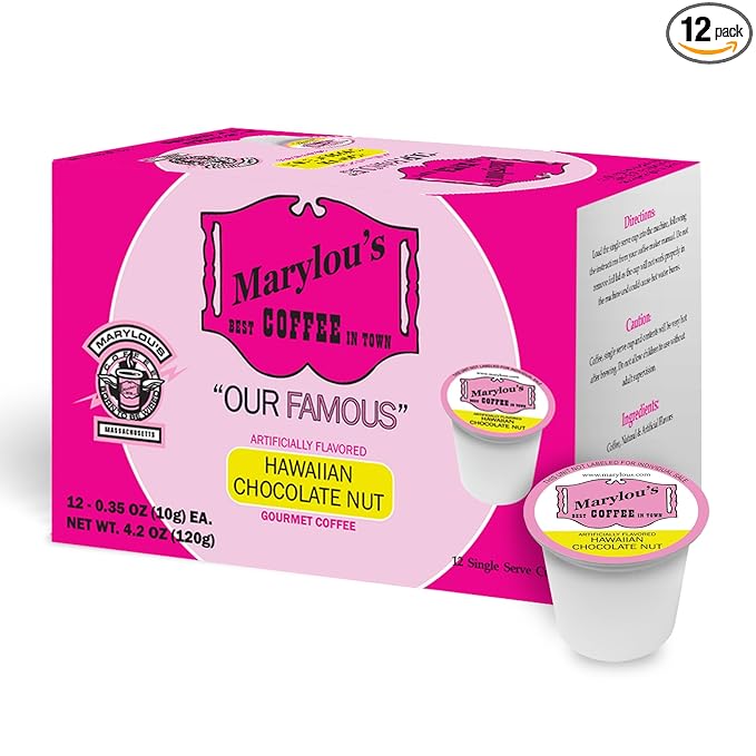 Marylou's Hawaiian Chocolate Nut Flavored Gourmet Coffee – Single Serve Coffee Pods, Compatible with Keurig Brewers – 12 Pods