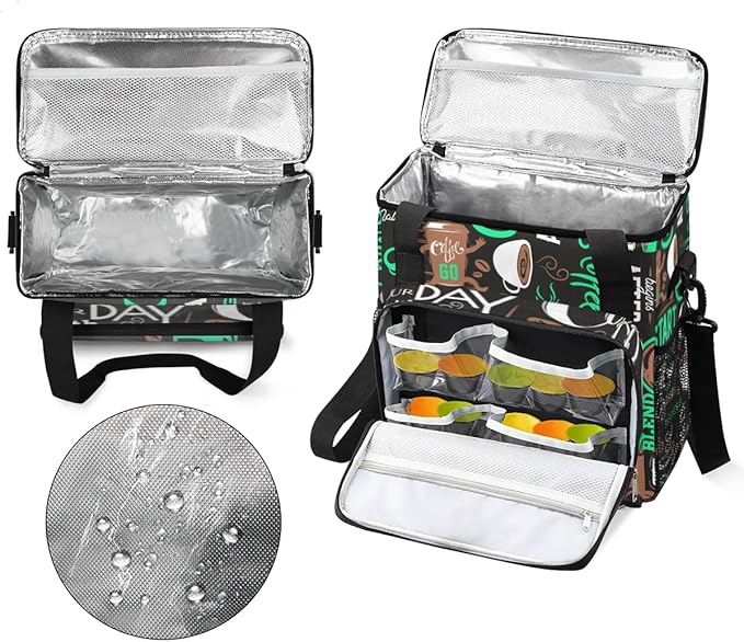 coffee cup coffee beans cyan Coffee Maker Carring Bag Travel Carrying Storage Tote Bag Compatible Portable Single Serve Coffee Brewer Case with Pockets for K-cup Pods