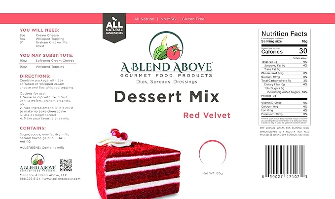 A Blend Above Red Velvet Cake Mix - No-Bake Desserts, All Natural, Vegan, Gluten Free, No MSG - Instant Dessert Mix, Fruit Dip, Bagel Topping, Frosting, Cheesecake Filling - Makes 16 Oz (Pack of 3)