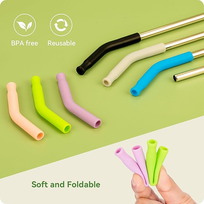 Snowfall Metal Straw Reusable for Stanley 30 OZ, 2 Pcs Long Stainless Steel Drinking Straws with Silicone Tip, 1 Straw Brush, BPA Free (Cream Gray)