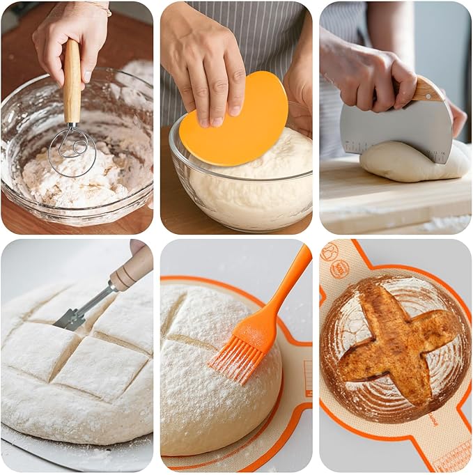 Sourdough Starter Kit, 9' Round Proofing Basket and 10' Oval Proofing Basket, a complete bread-making tool set, essential sourdough bread baking supplies for beginners.