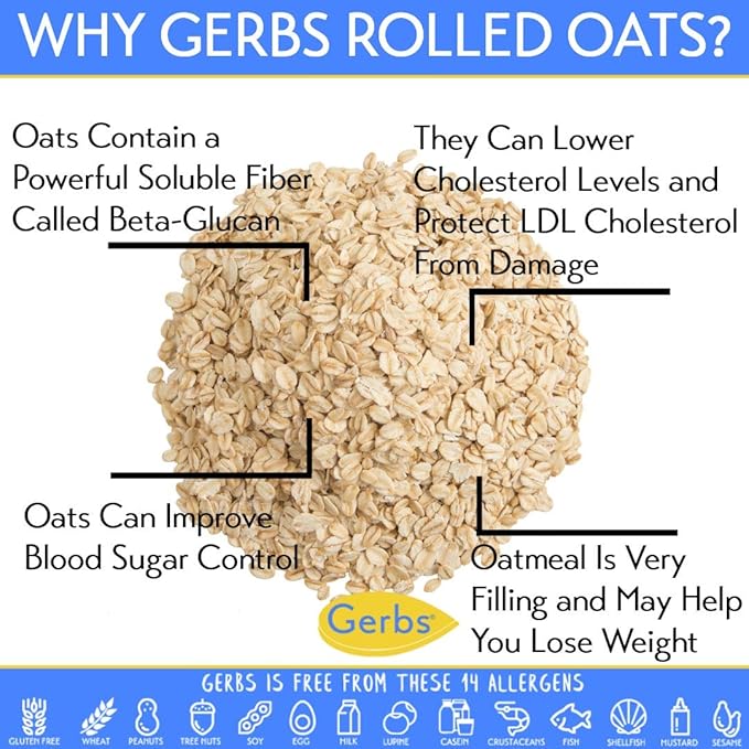 Gerbs Gluten-Free Traditional Rolled Oats 4 lbs. | Premium Grade, Resealable Bag | Hearty Texture, Ideal for Baking & Breakfast | Top 14 Allergen-Free