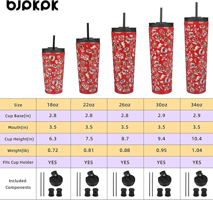 BJPKPK 34oz Skinny Tumbler With lid And Straw Stainless Steel Travel Coffee Mug Insulated Tumblers Cups,Passionate Red