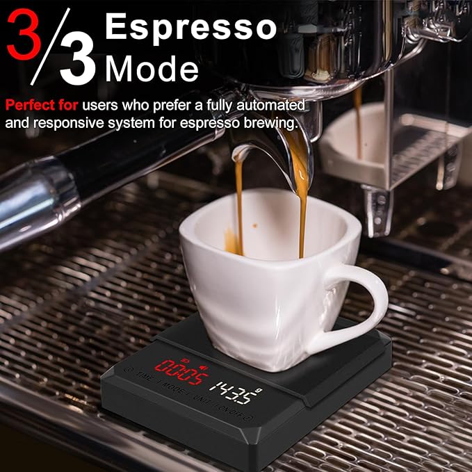 Fuzion Mini Coffee Scale with Timer - Espresso Scale Rechargeable 2kg x 0.1g Accuracy, 3-Mode Timer, LED Display, Digital Coffee Scale for Pour-Over, Espresso, Kitchen Use