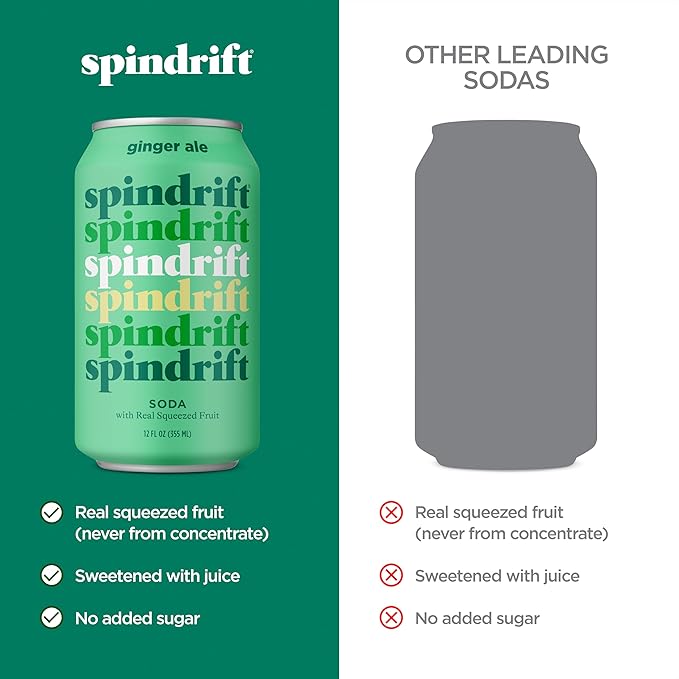 Spindrift Soda Ginger Ale Soda Made with Real Squeezed Fruit 12 Pack Case