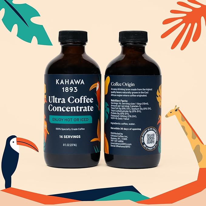 Kahawa 1893 Ultra Coffee Concentrate (32 Servings) - Instant Hot, Cold or Iced Coffee, As Seen on Shark Tank, High Antioxidants, Naturally Sweet, Organically Grown, Cultivated & Ethically Sourced