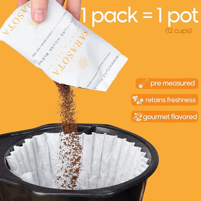 Sarasota Coffee Ground Packets | Gourmet Medium Roast Bulk Coffee Packs | Breakfast Blend | Low Acid Mold Free Singles Individual Pouches for 12 Cup | 1.75 Ounce Bags, 100 Count