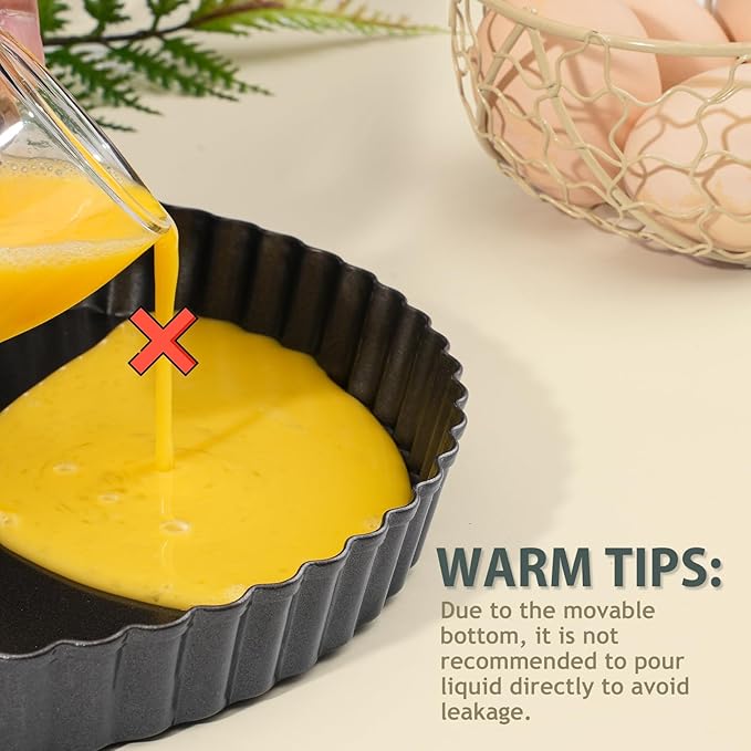 Sturdy Nonstick Tart Pan 9 inch Removable Bottom, Round Carbon Steel Quiche Pan for Baking, Heavy Duty Tart Mold loose for Pie, Mousse Cakes,Fruit and Desserts