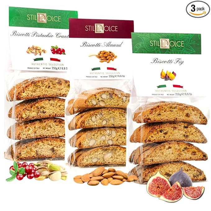 Italian Semi-Soft Biscotti Cookies Variety pack | Almond, Fig, Pistachio Cranberry | | Made in Tuscany, Italy | Stildolce Traditional Authentic Biscuits (Pack of 3)