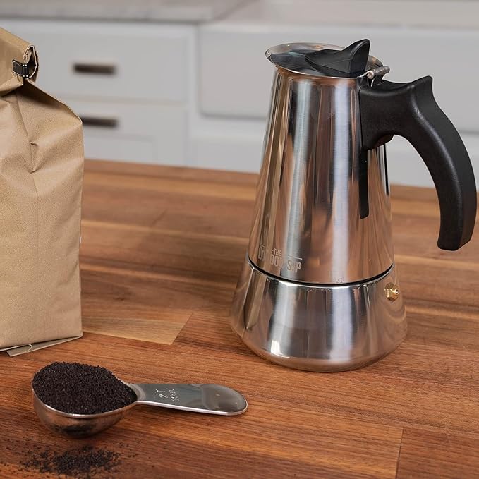 London Sip Stainless Steel Stovetop Espresso Maker Moka Pot Italian Coffee Percolator, Silver, Large (16.9 oz)