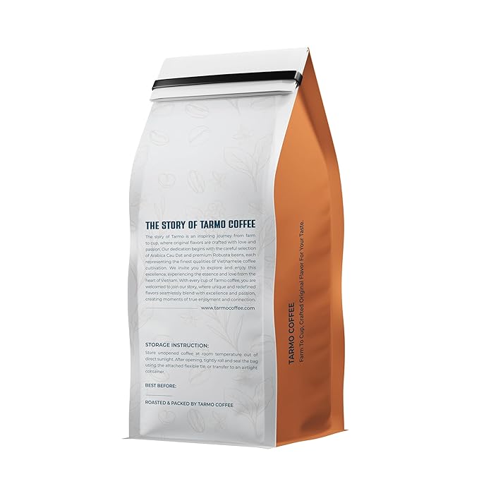 TARMO - WARM UP | Low Acid 100% ROBUSTA Whole Bean Coffee | Specialty Vietnamese Coffee | Single Origin Medium Roast Coffee Beans | 12 Oz Bag