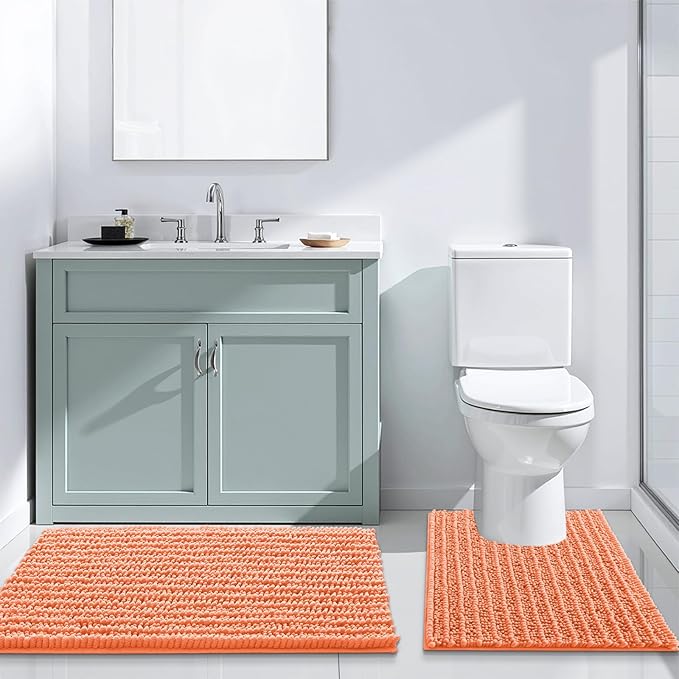 Arotive Luxury Chenille Bathroom Rug Mat, Extra Soft Thick Absorbent Shaggy Bath Rugs, Non-Slip Machine Wash Dry, Plush Bath Mats for Bathroom, Shower and Tub, 34x21, Coral