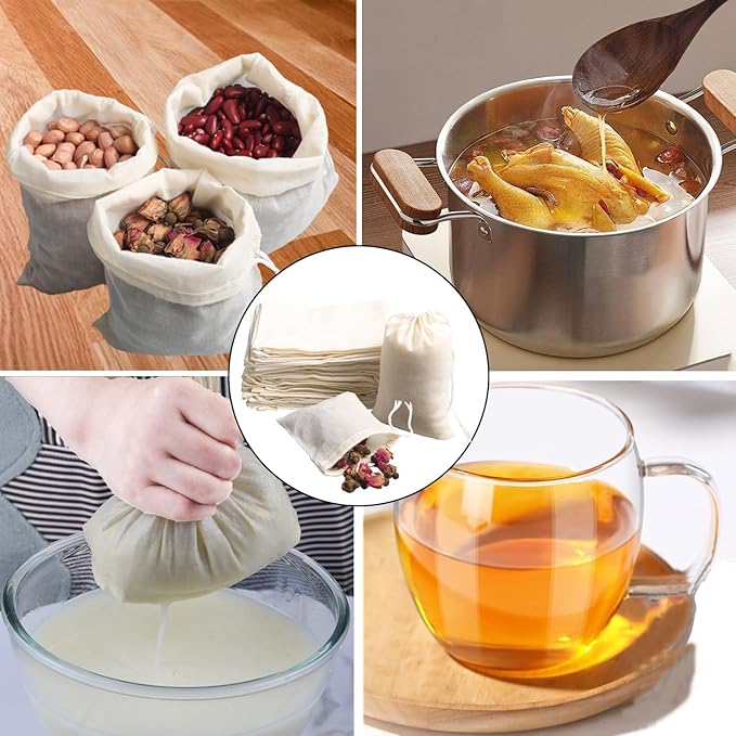 Eketirry Spice Bags, 20pcs Reusable Empty Tea Bags, Muslin Strainer Bags, Soup Bags for Cooking, Natural Cotton Fine Mesh Cheesecloth Bags for Cold Brew Coffee(3 x4" &4 x6")