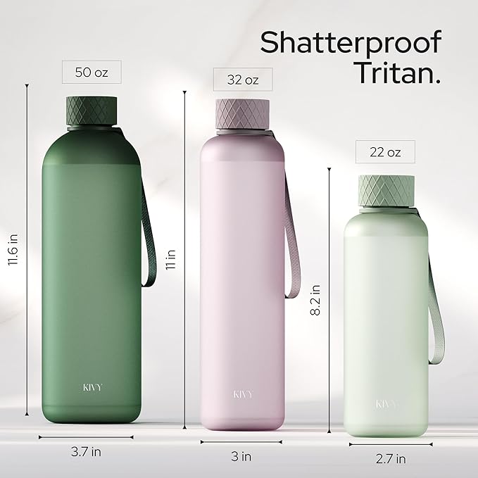 KIVY Slim Water Bottle 32oz [Lightweight & Shatterproof] Fits Cupholder & Backpack - Dishwasher safe water bottle no straw - Cute aesthetic water bottles screw top - Bpa free, Gold, White water bottle