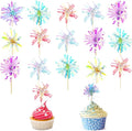 30 Pieces Happy Birthday Cake Toppers Foil Firework Cupcake Toppers Sparkle Tinsel Flower Drink Stirrers for Cake Decoration Party Supplies