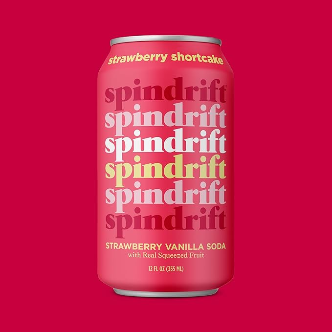 Spindrift Soda "Strawberry Shortcake" Strawberry Vanilla Soda with Real Squeezed Fruit 12 Pack Case