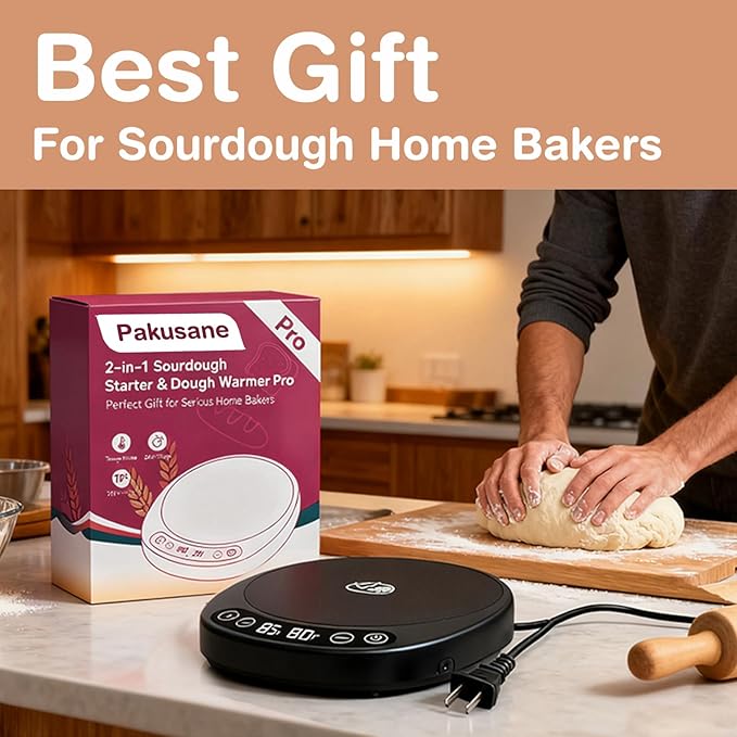 Larger 2-in-1 Sourdough Starter Warmer Pro - 2026 Upgrade Larger Heating Plate, Dough Temp Probe, 1°F Control (70–110°F), 24H Timer, Real-Time Monitoring, for Beginner Bakers Pro-WHT