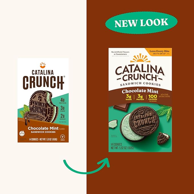 Catalina Crunch Protein Cookies, 4g Protein per Serving | Low-Sugar Sandwich Cookies | Gluten Free, Vegan | Keto Dessert Snacks - Chocolate Mint, 5.9 oz. (14 Count) (Pack of 2)