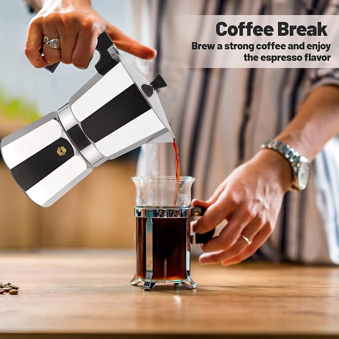 12 Cup Aluminum Moka Pot Classic Stovetop Espresso Coffee Maker 600ml 20oz Coffeemaker Percolator Mocha Pot Greca Coffee Maker Cafe Makers for Italian and Cuban Café Brewing Silver