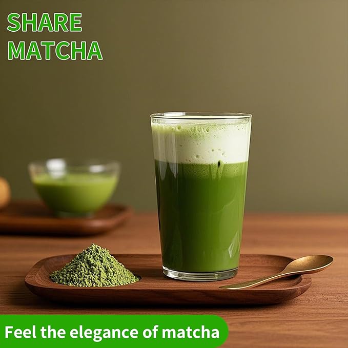 Matcha Whisk Set 7 Pcs Ceremony Kit - Gradient Glaze Ceramic Bowl, Bamboo Chasen & Holder, Sifter Scoop Gift for Matcha Lovers (Christmas/Birthday) (Green)