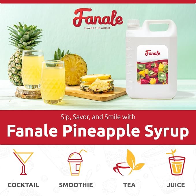 Fanale Premium Flavoring Concentrated Syrup for Bubble Tea 11 lb | Pineapple Flavor Syrup | for Boba Tea, Smoothies, Slushes, Desserts | 11lb | Pack of 4 | SRP100-CS