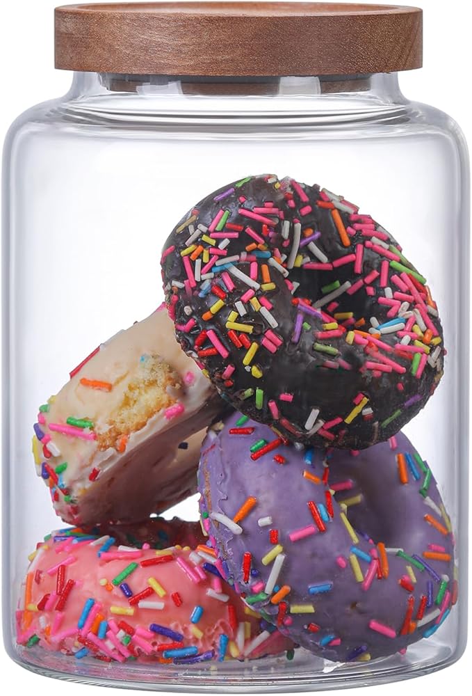 Glass Candy Jar with Lid Glass Sugar Containers Kitchen Canisters Pantry Food Storage Container for Cookies Coffee Bean Cereal Flour Cookies(40oz(1200ml)-1 pack)