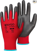KAYGO Safety Work Gloves PU Coated for Women, 60 Pairs Seamless Knit Glove with Polyurethane Coated Smooth Grip on Palm and Fingers, Ideal for General Duty Work, KG11P (M, Red)