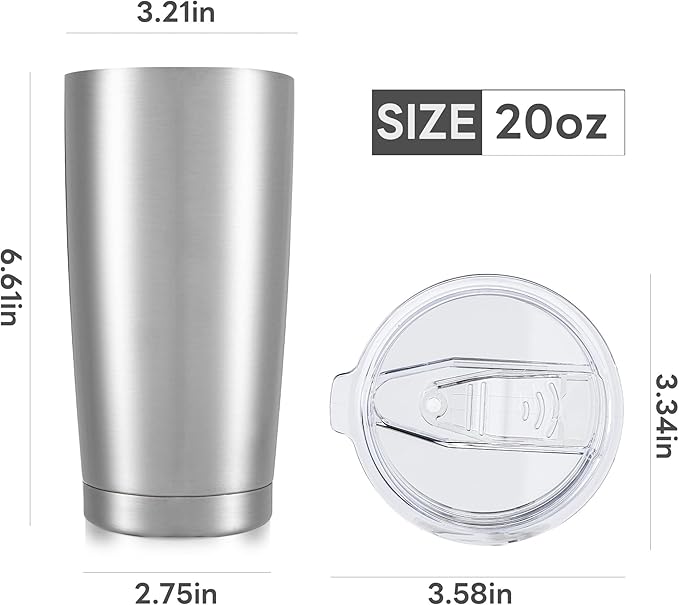 20 oz Tumbler with Lid Stainless Steel Insulated Tumblers Bulk Double Wall Vacuum Cups Powder Coated Travel Mug Keep Drinks Cold and Hot, Stainless Steel, 4 Pack