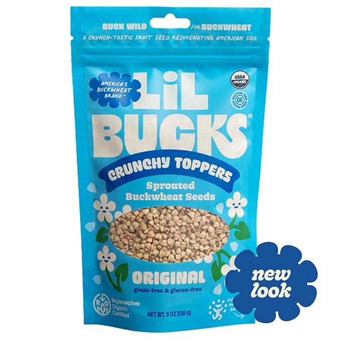 Lil Bucks Sprouted Regeneratively Grown Buckwheat Seeds– Paleo Cereal, Gluten-Free Granola, High in Protein, Low Sugar, Organic Superseed Crunch (ORIGINAL, 6 Pack)