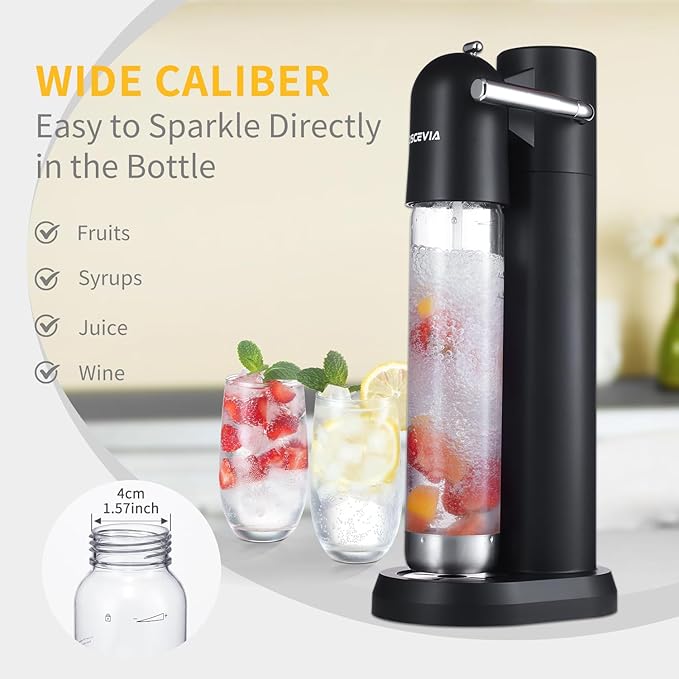 Sparkling Water Machine Soda Maker Beverage Drink Dispenser for Home, Soda Streaming Maker with BPA Free Bottles(2x1L), Seltzer Fizzy Maker Compatible with Screw-in 60L CO2 (NOT Included), Black