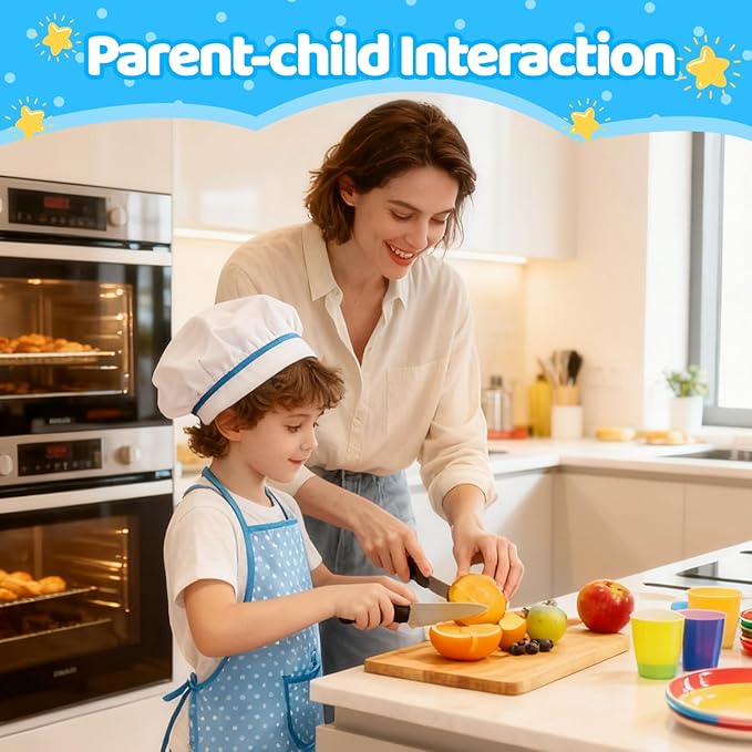 11 PCS Kids Chef Costume Set, Cooking & Baking Toys for Toddlers 3-8 with Adjustable Apron, Pretend Play Gift for Boys & Girls Birthday Xmas（Blue）