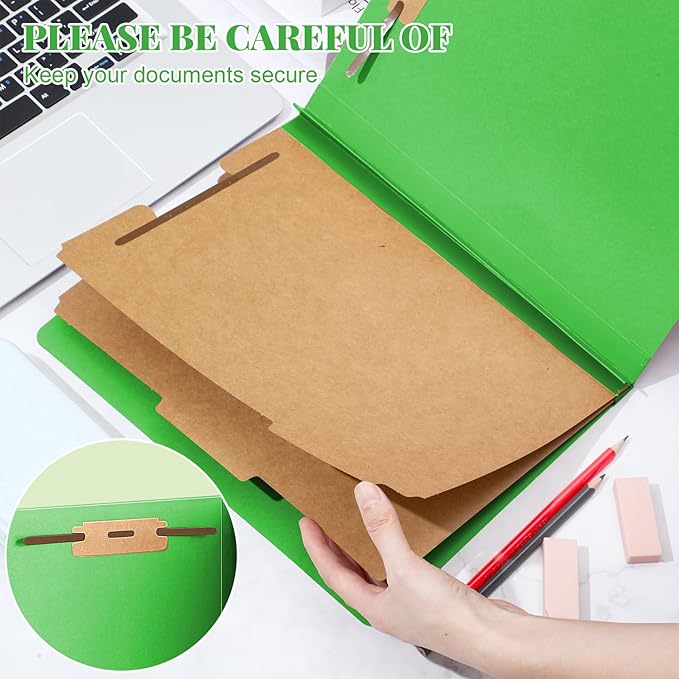 12 Pcs Classification Folders Letter Size Bulk - 2 Dividers Pressboard File Folder with 3. 5 Inch Expansion, 2 Prongs Fastener, Heavy Duty Office File Organizer for Teacher Medical (Green)
