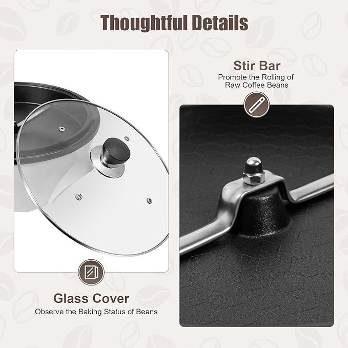 500g Coffee Roaster 800W Electric Coffee Bean Roaster with Non-stick Pan, 32℉-464℉ Temperature Adjustable Auto-matic Nuts Coffee Bean Roaster for Homes, Cafes, Hotels 110V