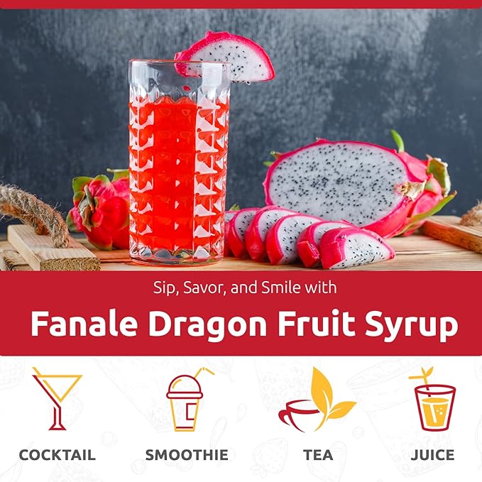 Fanale Premium Flavoring Concentrated Syrup for Bubble Tea 11 lb | Red Dragon Fruit Flavor Syrup | for Boba Tea, Smoothies, Slushes, Desserts | 11lb | Pack of 4 | SRP361-CS
