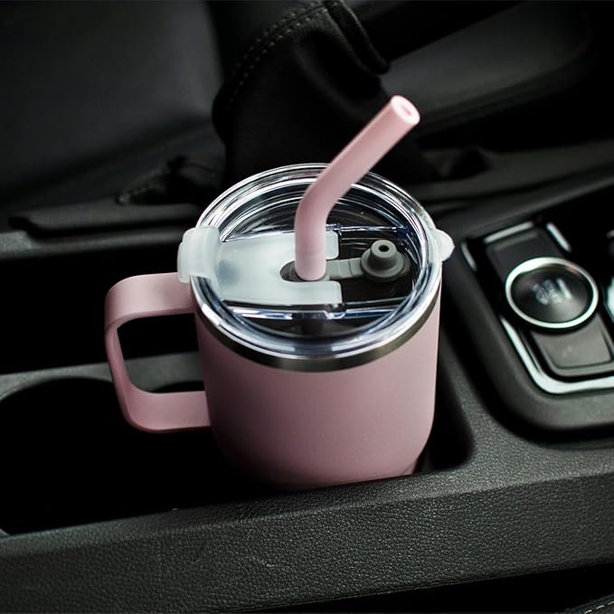 Sursip 24 oz Insulated Cup with Handle, Double Wall Vacuum Stainless Steel Tumbler with Straw and 2 Lids, For Cold/Hot Drinks, Coffee Travel Mug for Car/Home/Office/Party/Camping (Lilac-1 Pack)