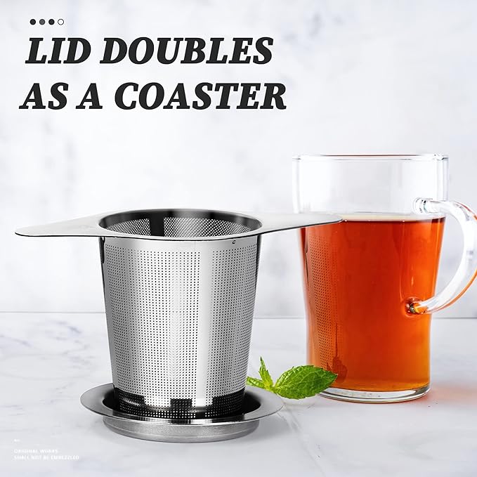 Extra Fine 18/8 Stainless Steel Tea Infuser Mesh Strainer with Large Capacity & Perfect Size Double Handles for Hanging on Teapots, Mugs, Cups to Steep Loose Leaf Tea and Coffee (2 Pack)