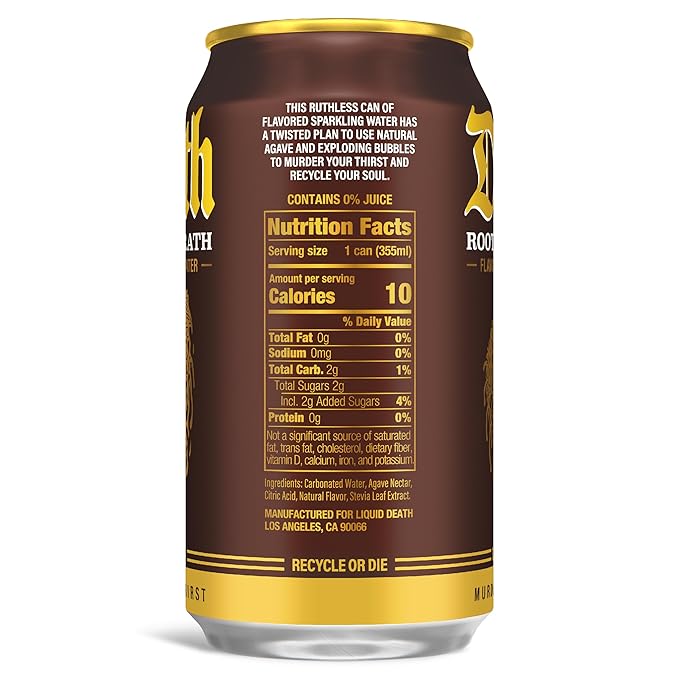 Liquid Death, Rootbeer Wrath, Soda-Flavored Sparkling Water, 12-Pack (12oz Cans), Low Sugar, Huge Flavor & No Artificial Sweeteners