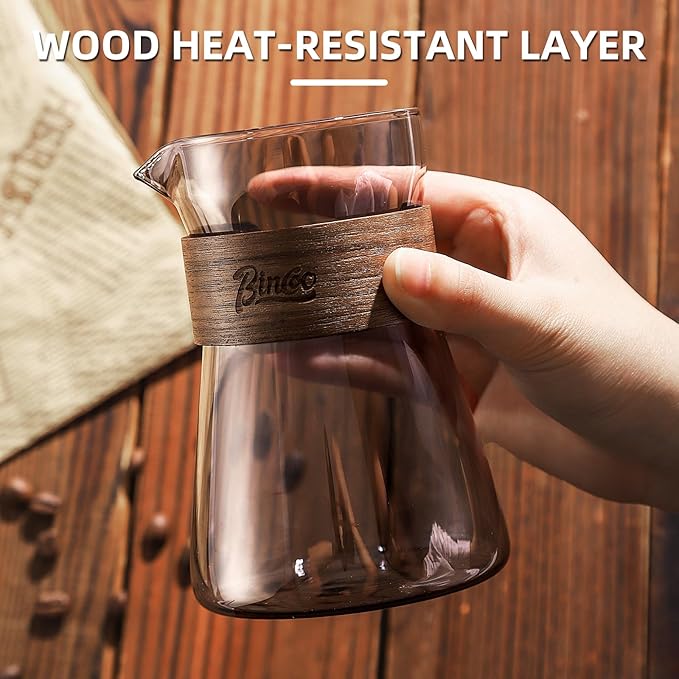 16 oz Glass Coffee Carafe with Wood Heat-Resistant Layer, Coffee Decanter Coffee Server for Pour Over, 1 Pcs Included (Clear)