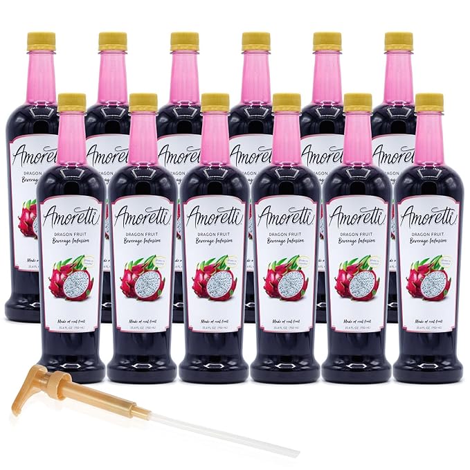 Amoretti - Dragon Fruit Beverage Infusion, 94 Servings Per Bottle (750 ml) - Drink Mix & Water Enhancer with Pump for Flavoring Cocktails, Waters, Teas, and other Beverages, Preservative Free