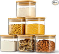 22oz Airtight Square Spice Containers with Bamboo Lid Set of 6 (650ml) Kitchen Pantry Organization Jar Stackable Spice Jar, for Sugar, Tea, Cookies and Coffee beans (‎with Black Lable)