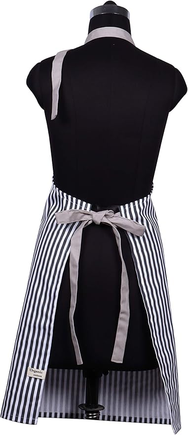 AMOUR INFINI Cotton Aprons for Women with Pockets Adjustable Strap and Waist Ties Washable Printed Aprons for Baking, Cooking, Gardening (Pack of 2- Charcoal & Yellow)