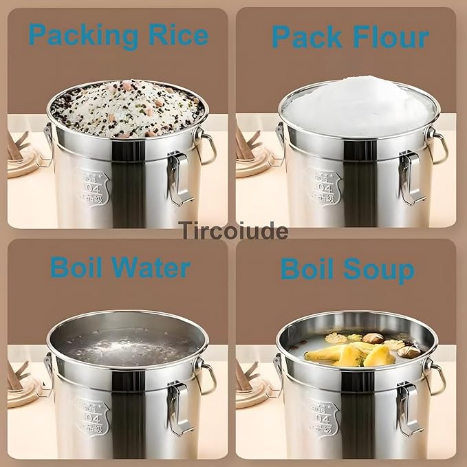 304 Stainless Steel Kitchen Airtight Canister, 12L 3.1 gal Rice Oil Food Storage Bucket Transport Can with andles Airtight Lid for Rice Flour Grain Coffee Bean Pail Container